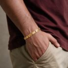 alt="textured mesh gold bracelet"