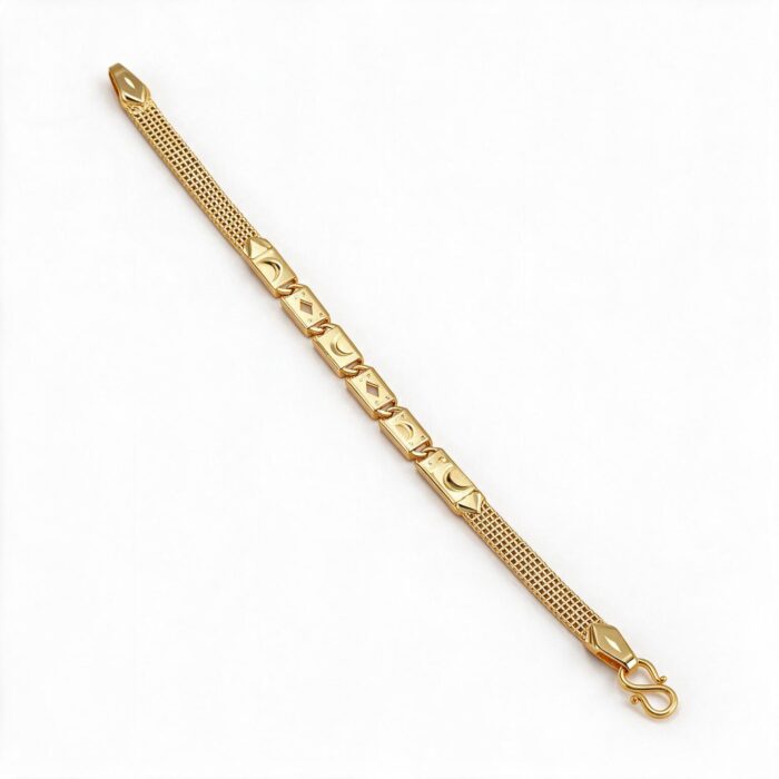 alt="textured mesh gold bracelet"