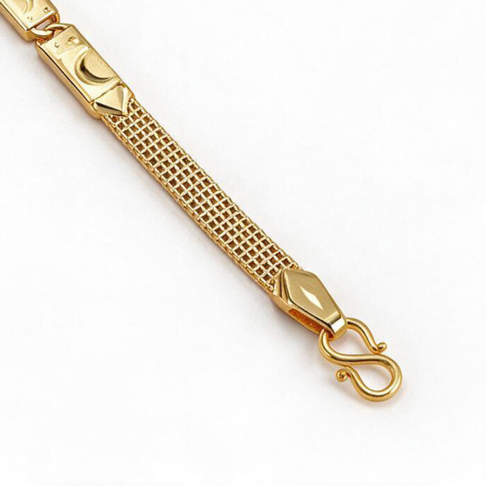 alt="textured mesh gold bracelet"